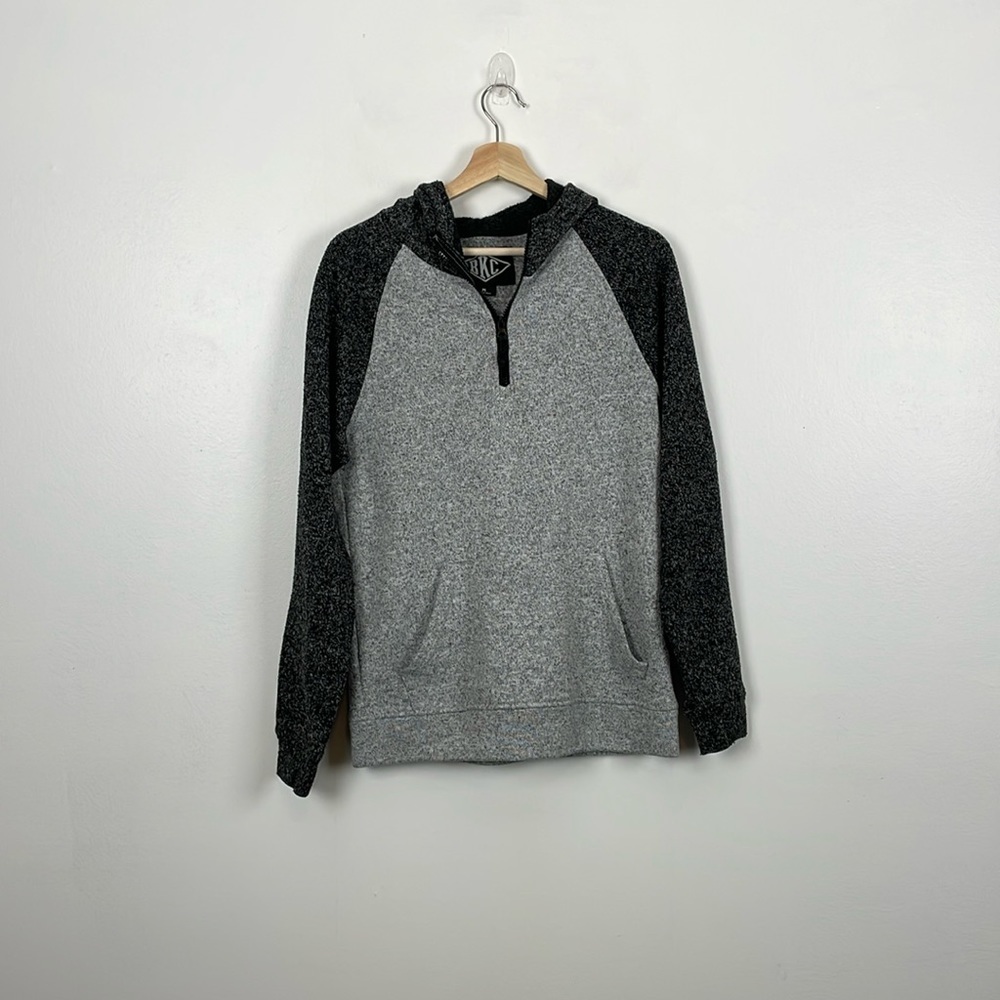 BKC Hoodie Mens M Pullover Sweater Sweatshirt Gray 1/2 Zip Kangaroo Pockets Top